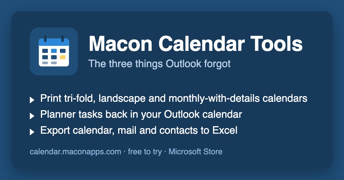 Macon Calendar Tools — TriFold, PlanFeed and OutlookXL for Outlook