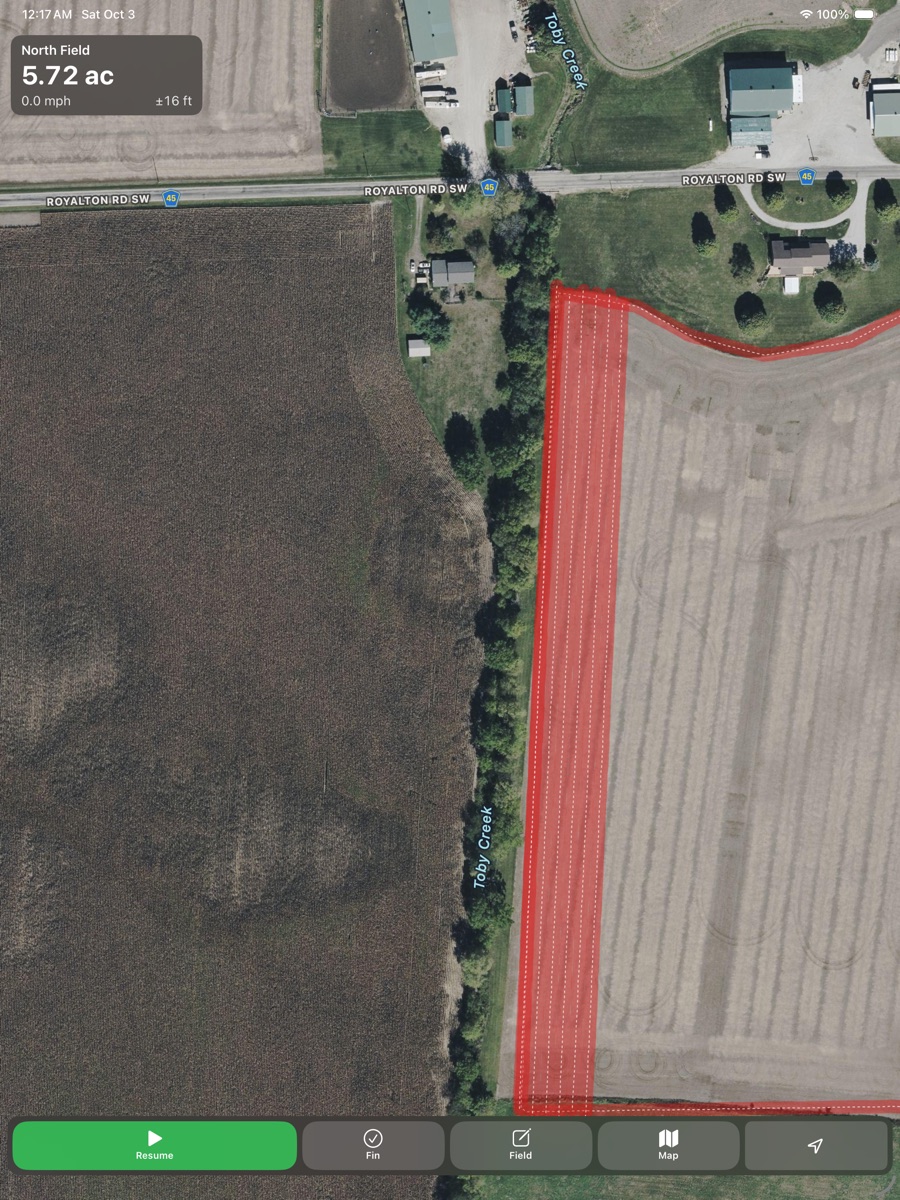 Farm Sprayer GPS on iPad showing passes across a field